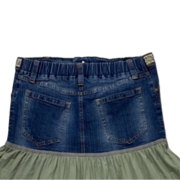 Motherhood Maternity Green Elastic Waist Floral Tiered A-Line Denim Skirt Size S - Picture 3 of 8